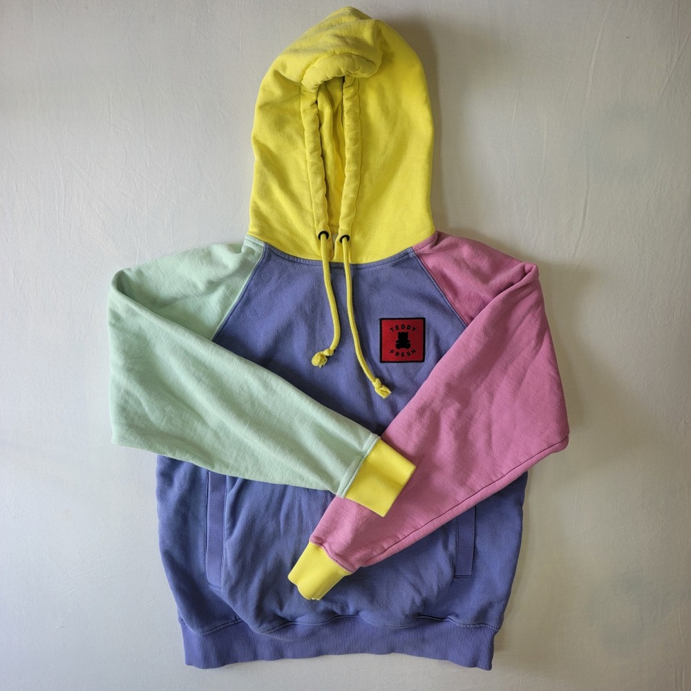 Teddy Fresh Colorblock Hoodie Mens Medium Pastel Purple Pink Yellow Mint Green